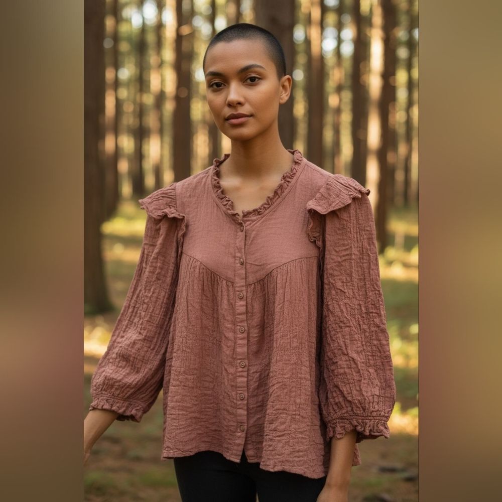 Zara Terracotta Ruffled Blouse - Picture 3 of 8